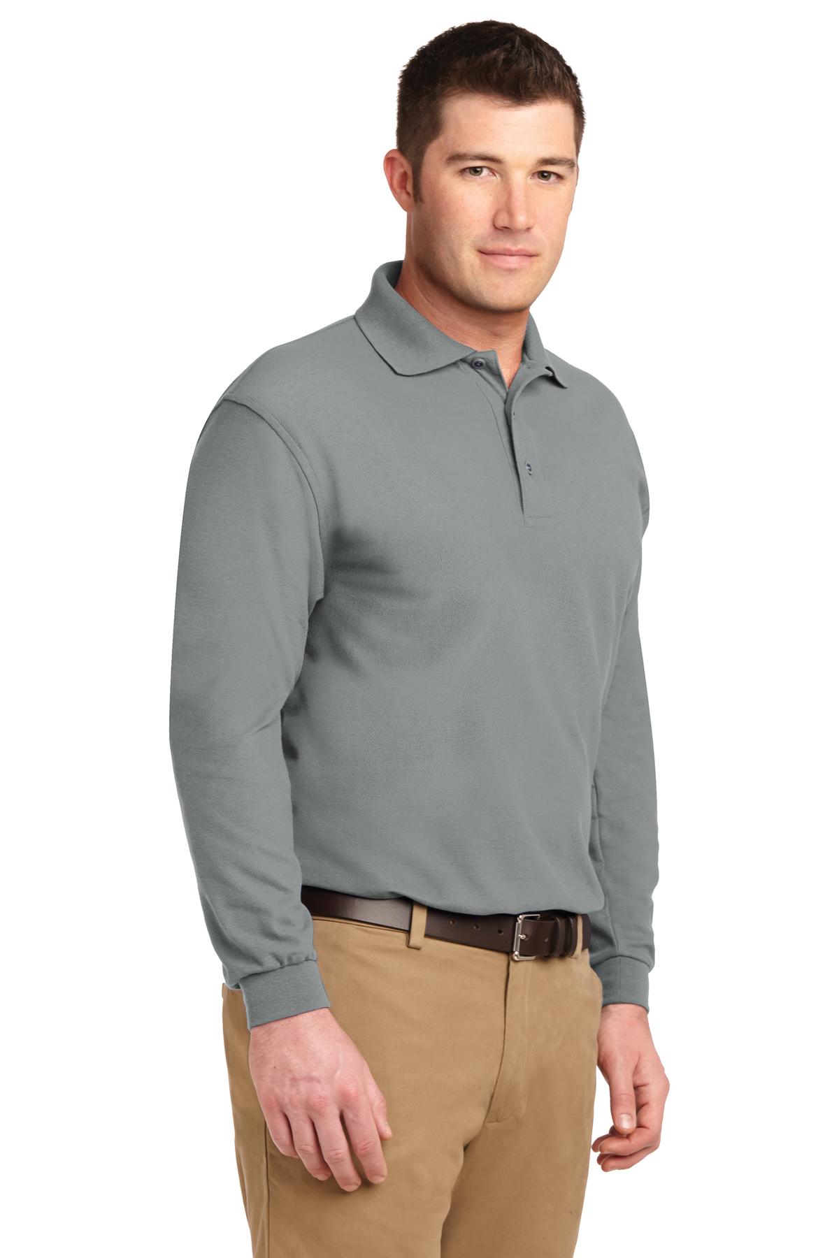 Cool Gray Port Authority Silk Touch Long Sleeve Polo. K500LS