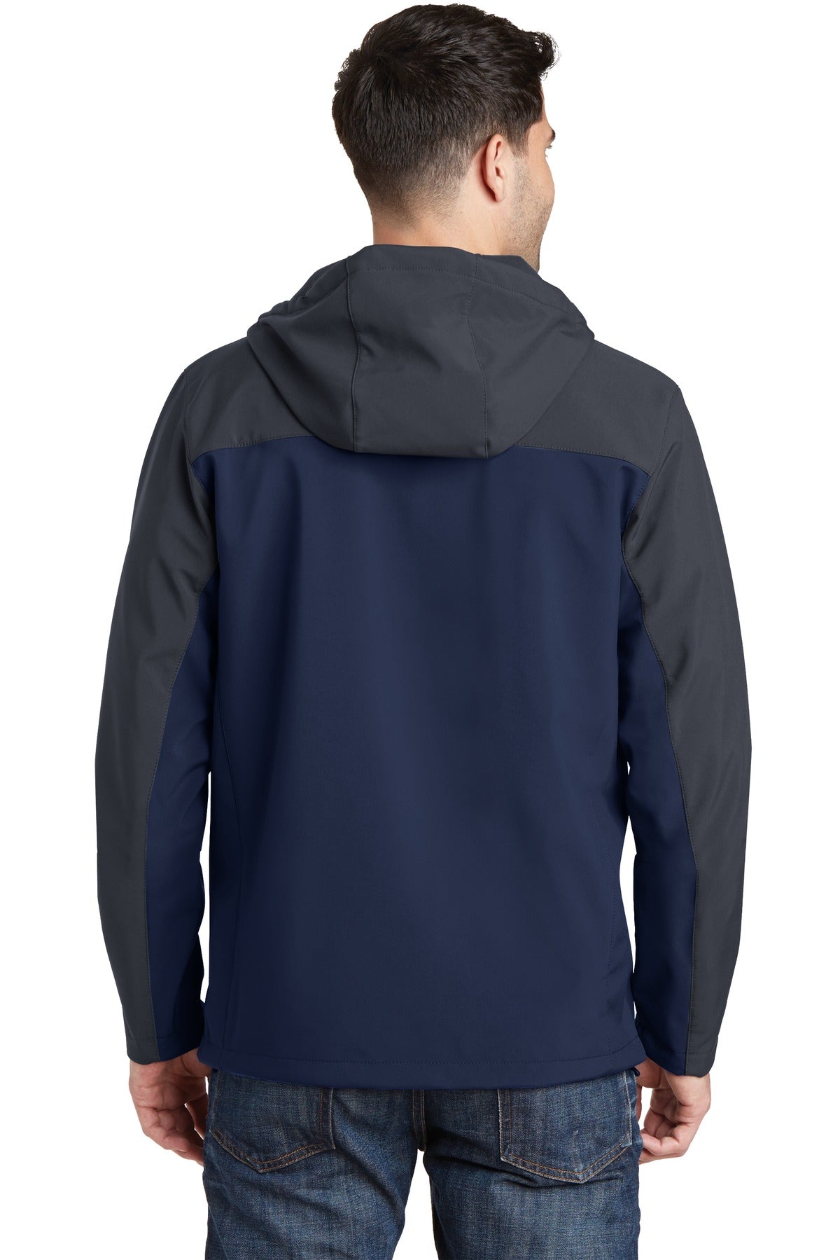 DB Nvy/Bat Gry Port Authority Hooded Core Soft Shell Jacket. J335