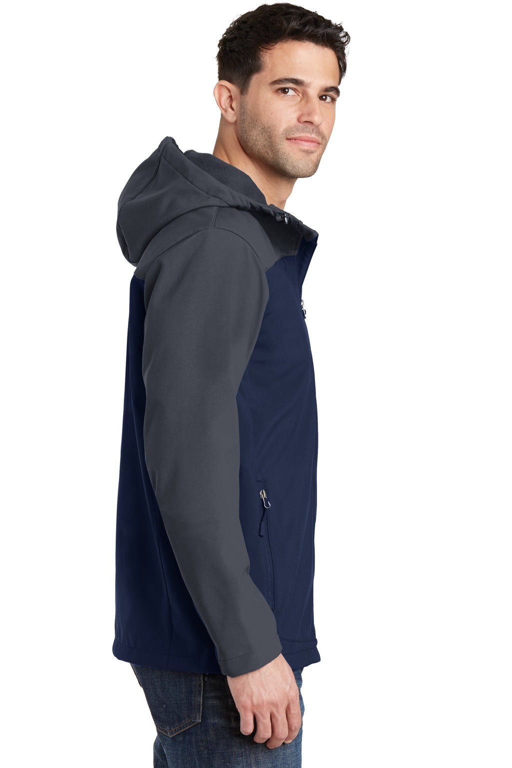 DB Nvy/Bat Gry Port Authority Hooded Core Soft Shell Jacket. J335