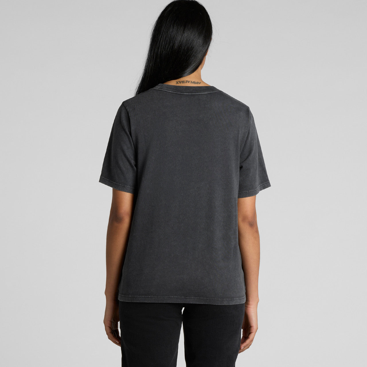 Rear View of  Wo's Stone Wash Heavy Tee | 4085  grouped