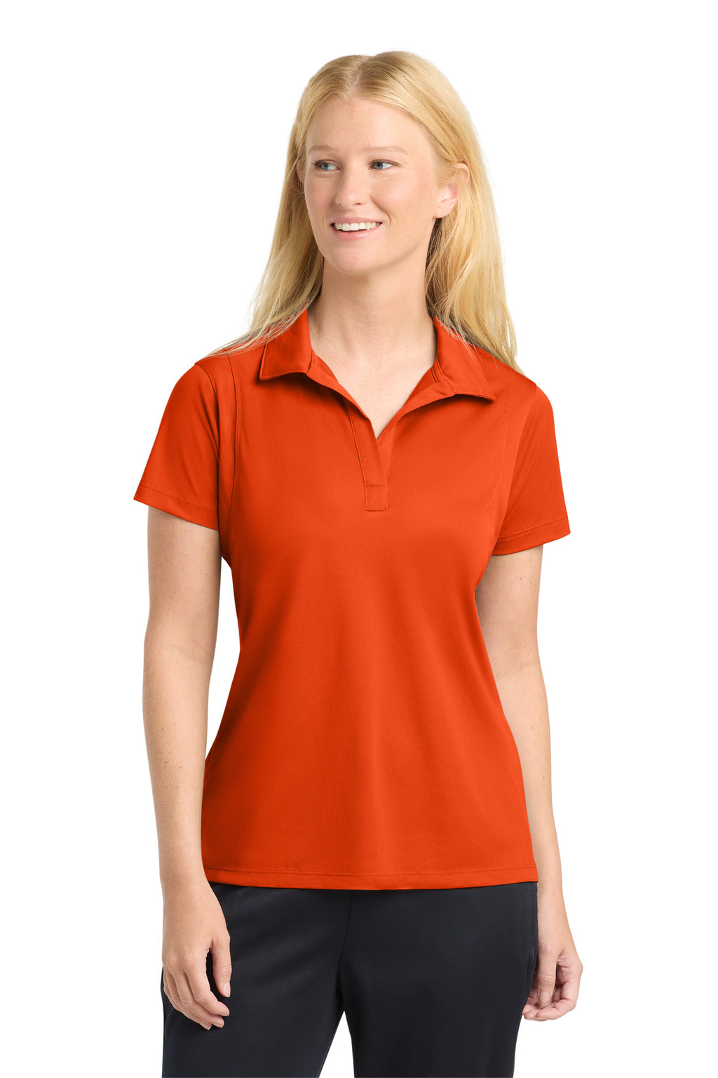 Deep Orange Sport-Tek Women's Micropique Sport-Wick Polo. LST650