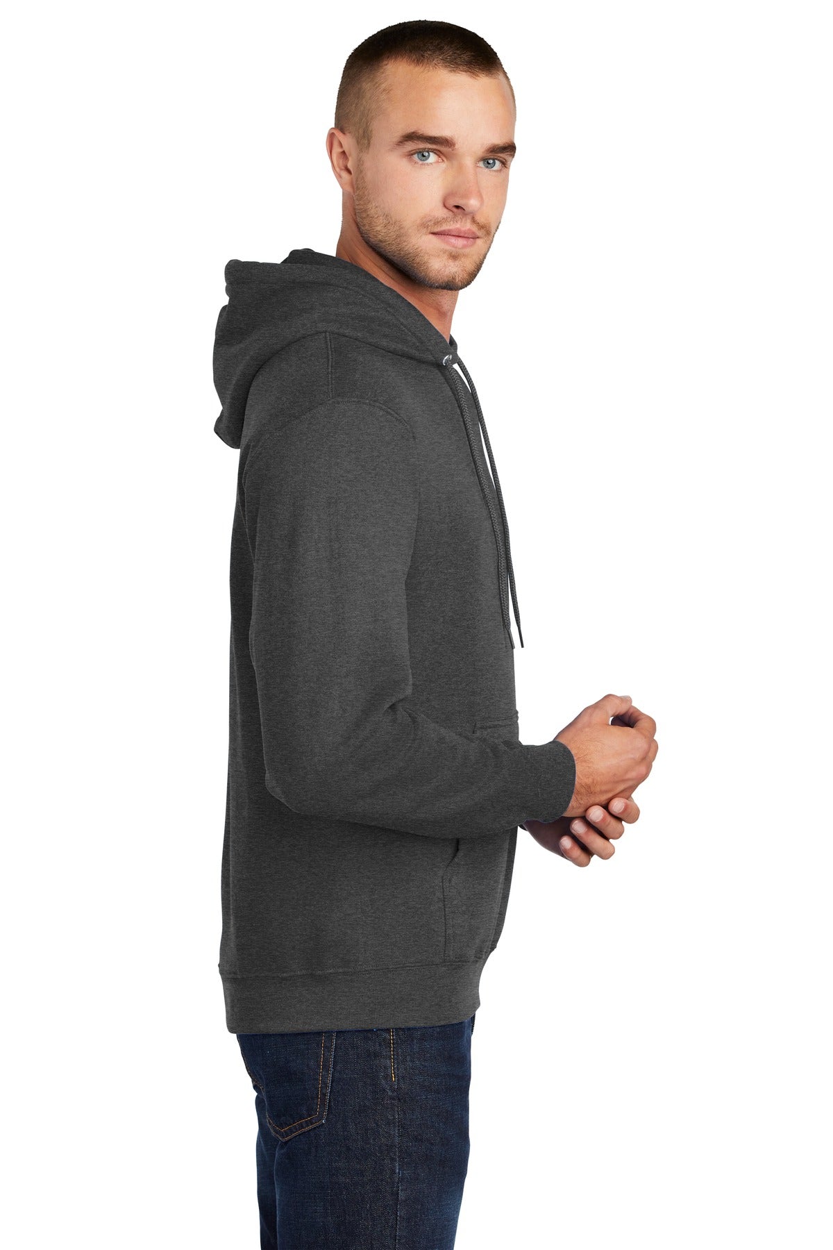 Dk Hthr Grey Port & Co Core Fleece Pullover Hooded Sweatshirt. PC78H