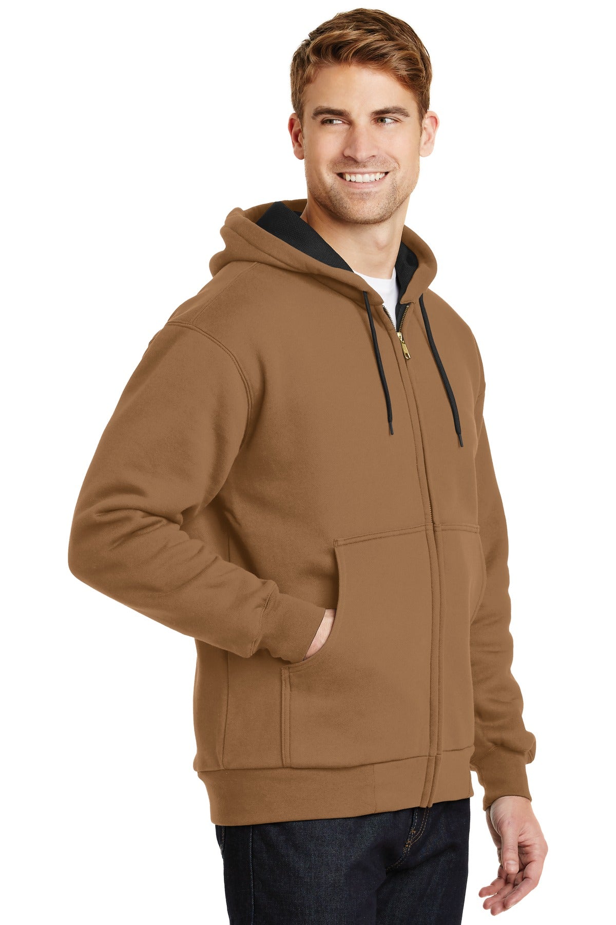 Duck Brown CornerStone - Heavyweight Full-Zip Hooded Sweatshirt with Thermal Lining. CS620