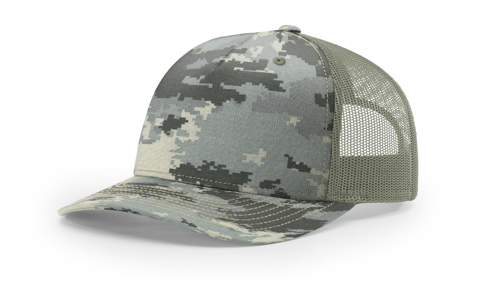 Digital Camo/Light Green Printed Five Panel Trucker
