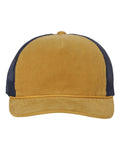 Front View of Amber Gold/ Navy Troutdale Corduroy Trucker Cap - 930