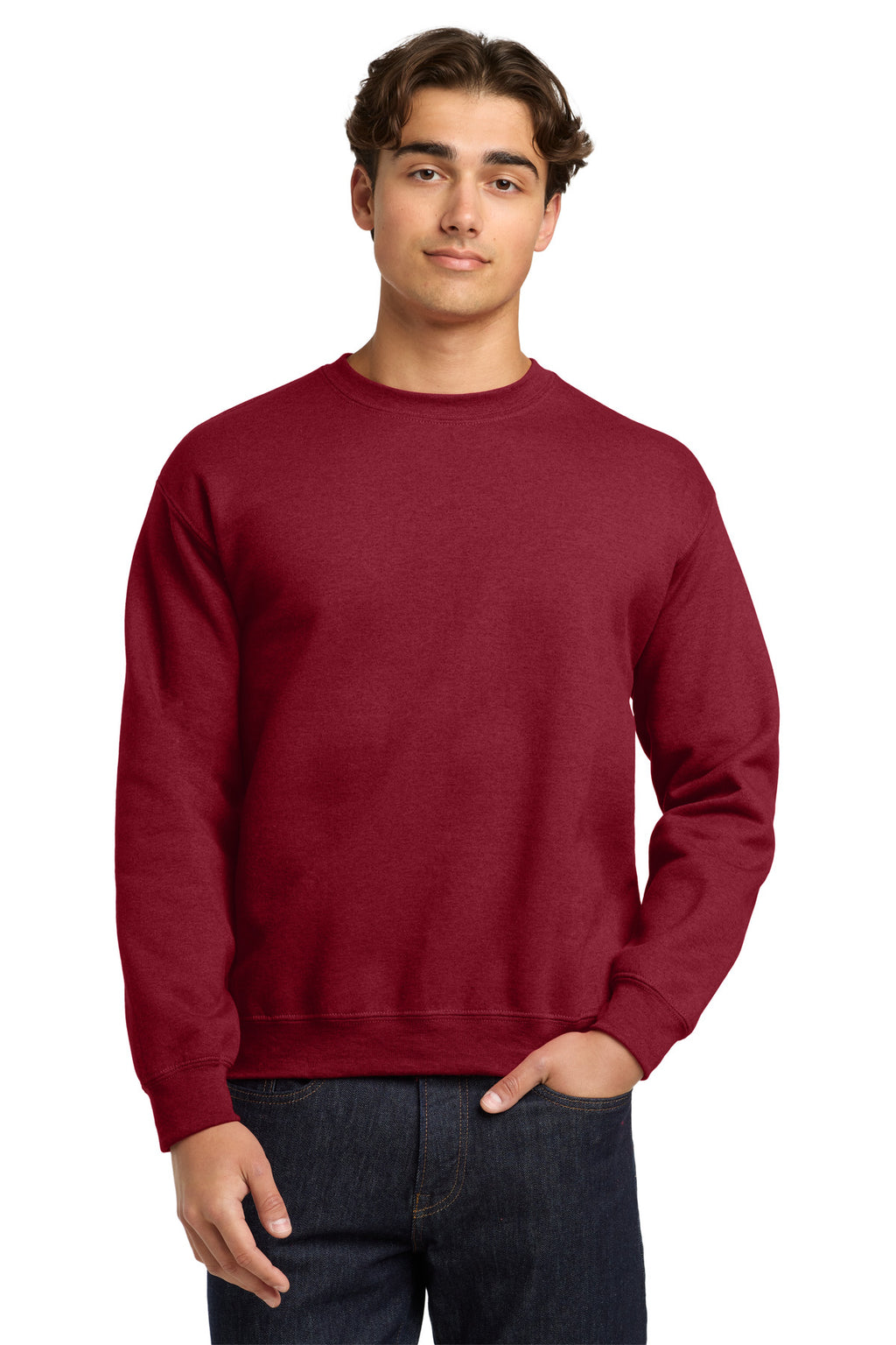 Front View of Antqu Chry Red Gildan Heavy Blend Crewneck Sweatshirt. 18000