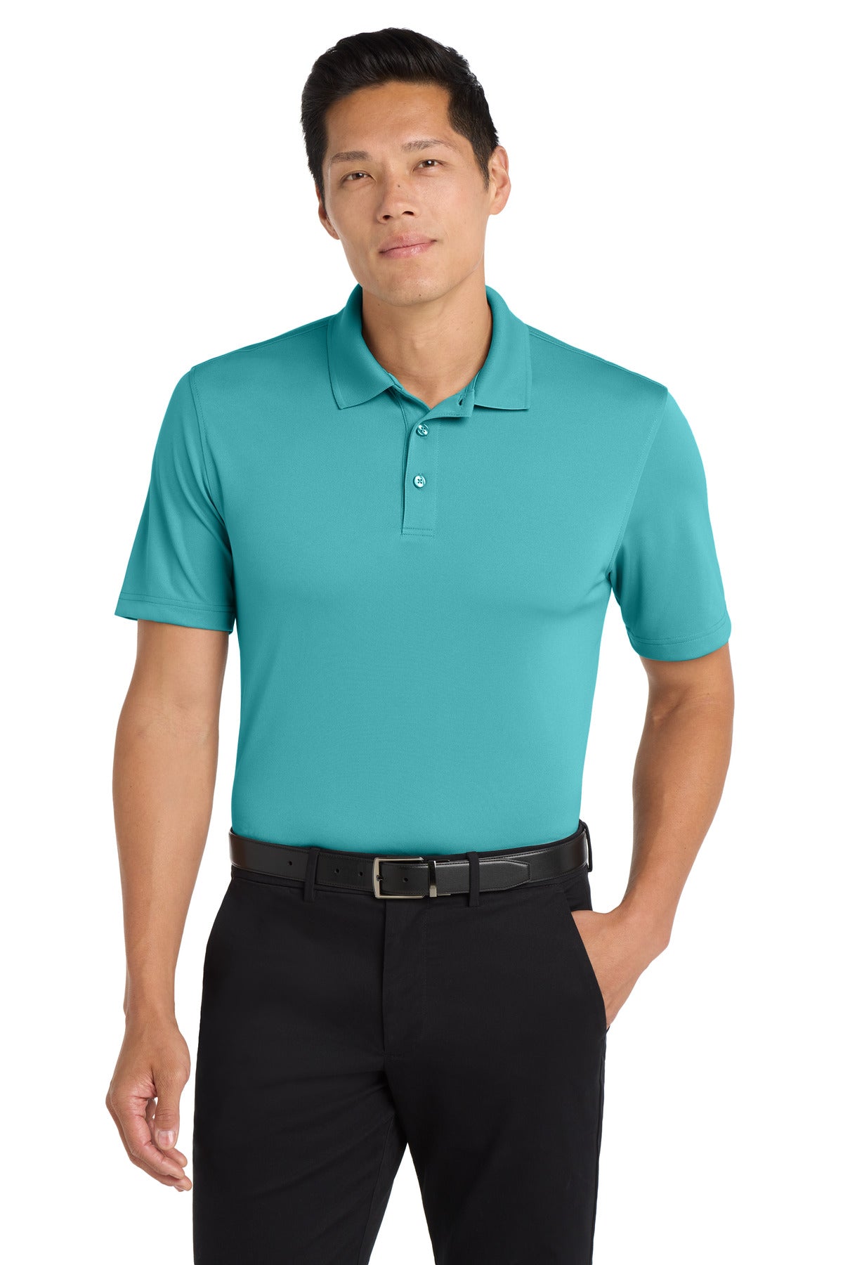Front View of Aquamarine Port Authority Dry Zone UV Micro-Mesh Polo. K110