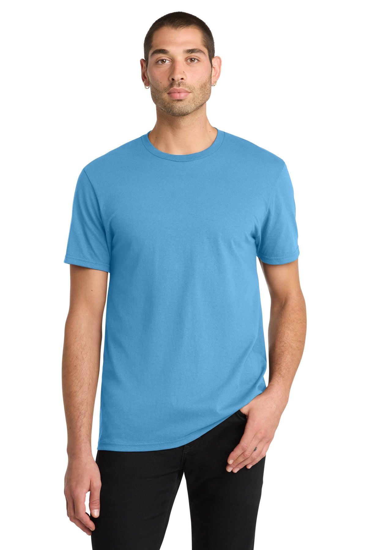 Front View of Aquatic Blue District The Concert Tee DT5000