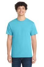 Front View of Aquatic Blue Port & Co Core Cotton Tee. PC54