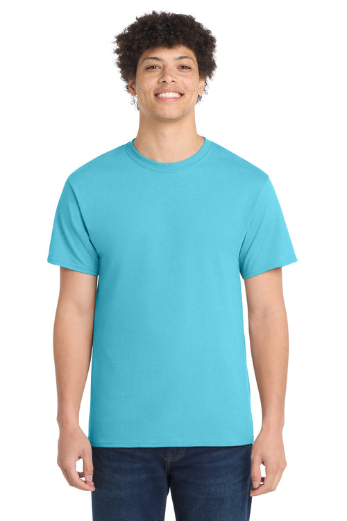Front View of Aquatic Blue Port & Co Core Cotton Tee. PC54