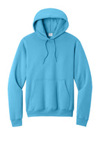 Front View of Aquatic Blue Port & Co Core Fleece Pullover Hooded Sweatshirt. PC78H