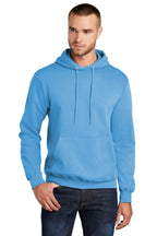 Front View of Aquatic Blue Port & Co Core Fleece Pullover Hooded Sweatshirt. PC78H
