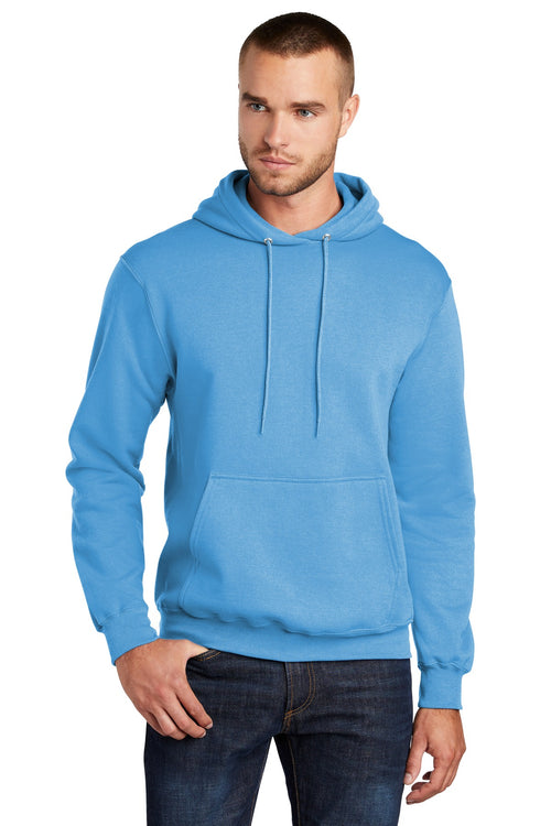 Front View of Aquatic Blue Port & Co Core Fleece Pullover Hooded Sweatshirt. PC78H