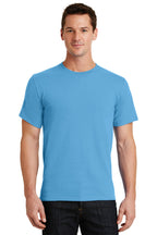 Front View of Aquatic Blue Port & Co Essential Tee. PC61