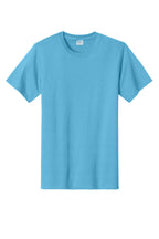 Front View of Aquatic Blue Port & Co Essential Tee. PC61