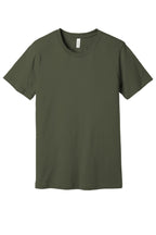 Front View of Army BELLA+CANVAS Unisex Jersey Short Sleeve Tee. BC3001