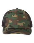 Front View of Army Camo/ Black Printed Trucker Cap - 112P