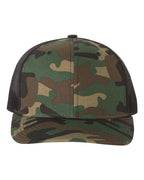 Front View of Army Camo/ Black Printed Trucker Cap - 112P