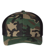 Front View of Army Camo/ Black R-Flex Trucker Cap - 110