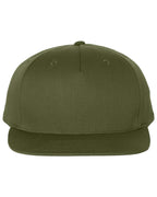 Front View of Army Olive Pinch Front Structured Snapback Trucker Cap - 255