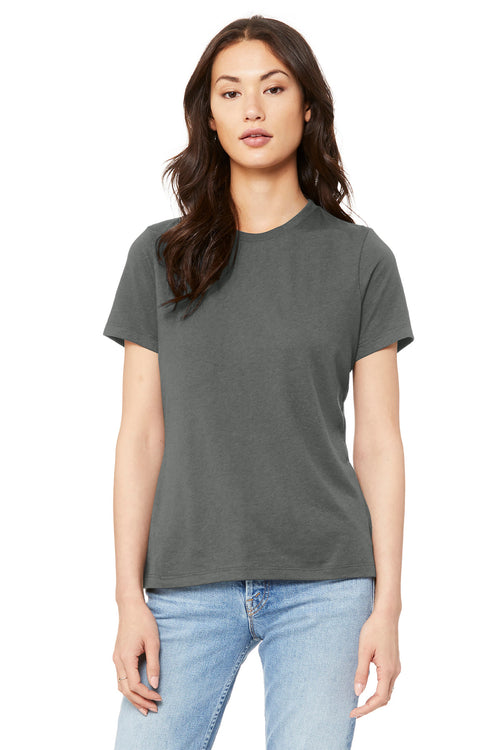 Front View of Asphalt BELLA+CANVAS Women's Relaxed Jersey Short Sleeve Tee. BC6400