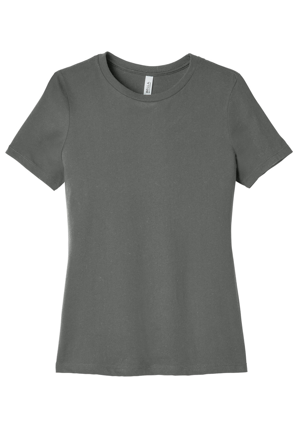 Front View of Asphalt BELLA+CANVAS Women's Relaxed Jersey Short Sleeve Tee. BC6400