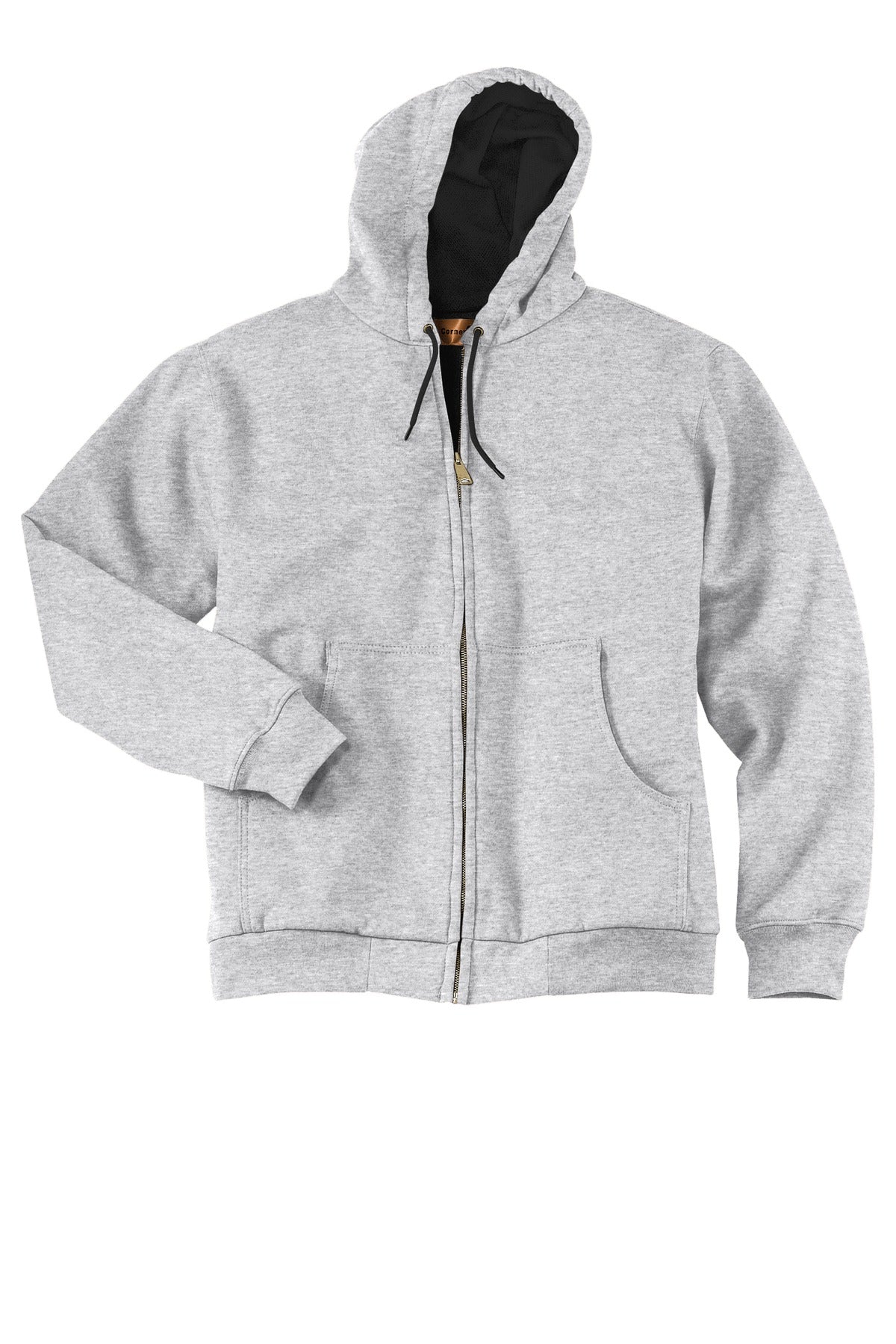 Front View of Ath Heather CornerStone - Heavyweight Full-Zip Hooded Sweatshirt with Thermal Lining. CS620