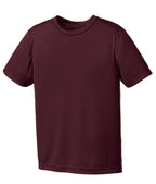 Front View of Ath Maroon Port & Co Youth Performance Tee. PC380Y