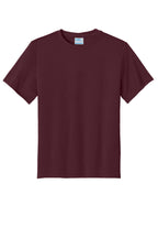 Front View of Ath Maroon Port & Co Youth Performance Tee. PC380Y