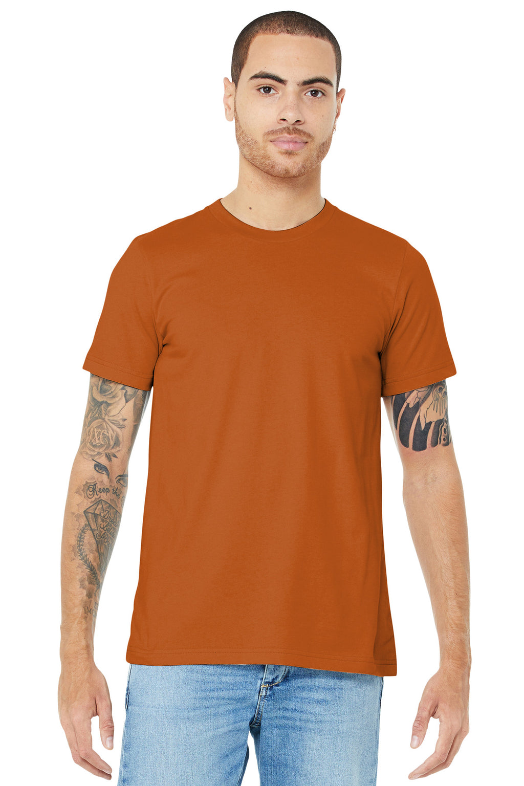 Front View of Autumn BELLA+CANVAS Unisex Jersey Short Sleeve Tee. BC3001