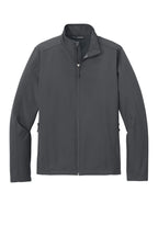 Front View of Battleship Gry Port Authority Core Soft Shell Jacket. J317