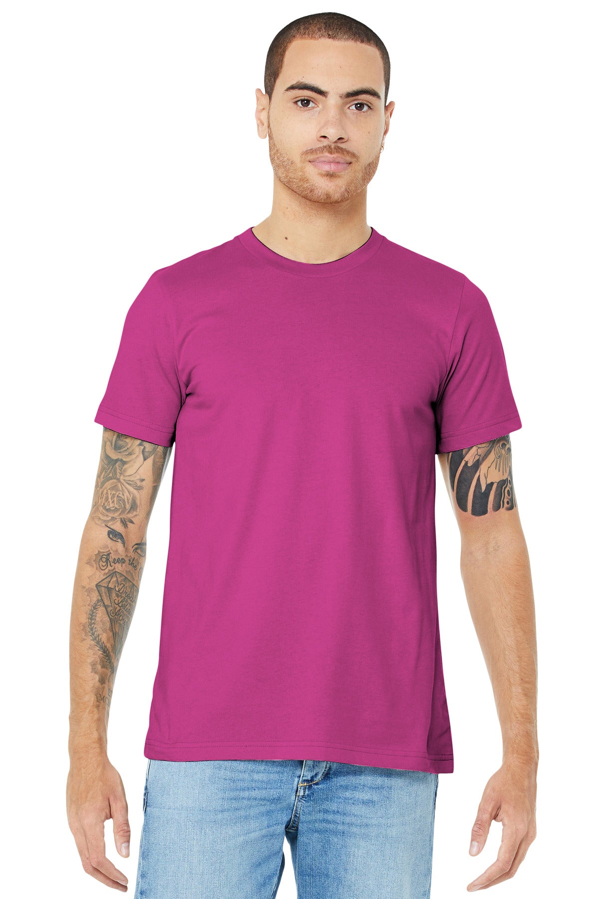 Front View of Berry BELLA+CANVAS Unisex Jersey Short Sleeve Tee. BC3001