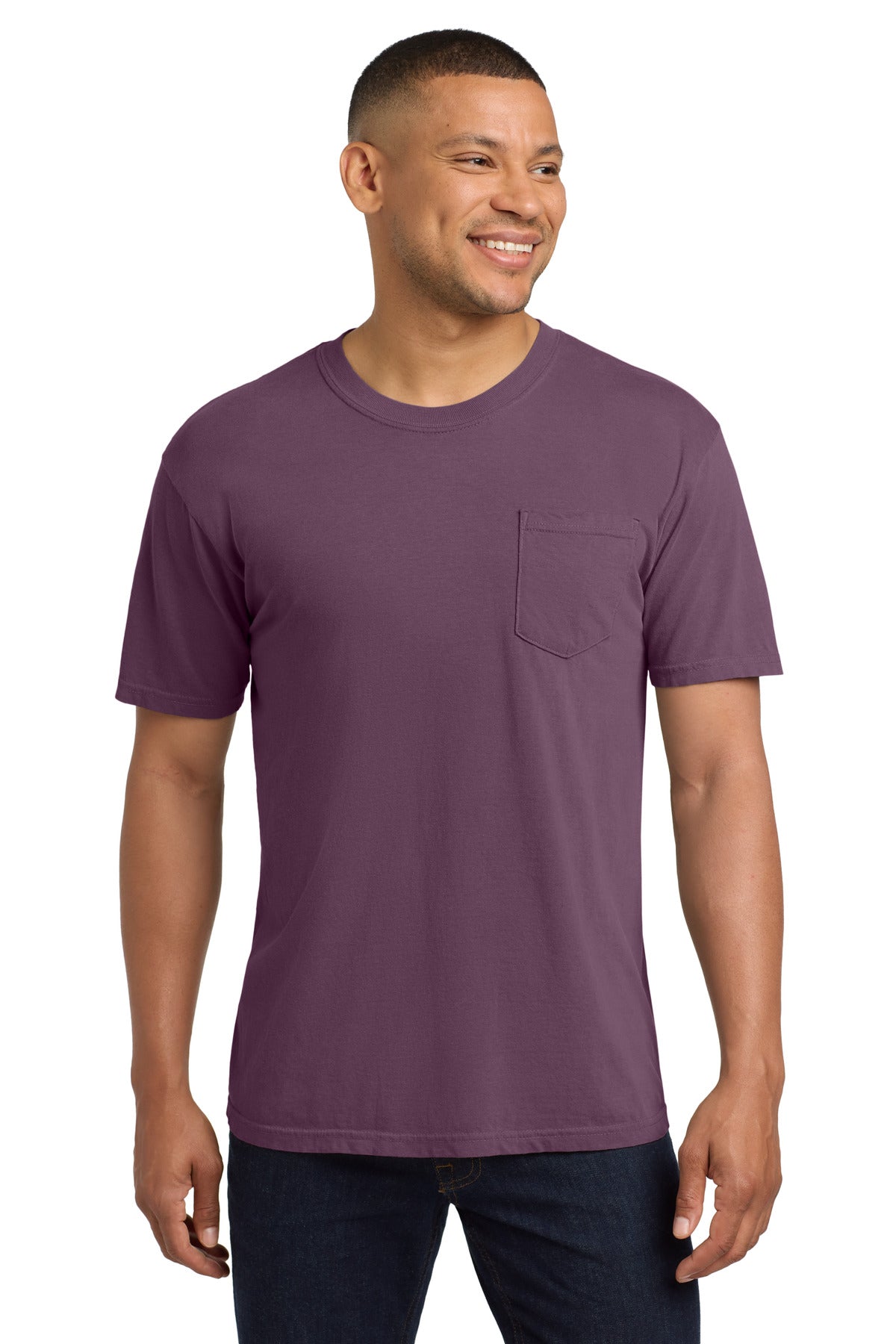 Front View of Berry COMFORT COLORS Heavyweight Ring Spun Pocket Tee. 6030