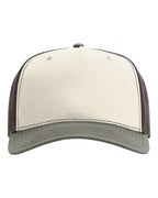 Front View of Birch/ Brown/ Loden Five-Panel Champ Trucker Cap - 112FPC