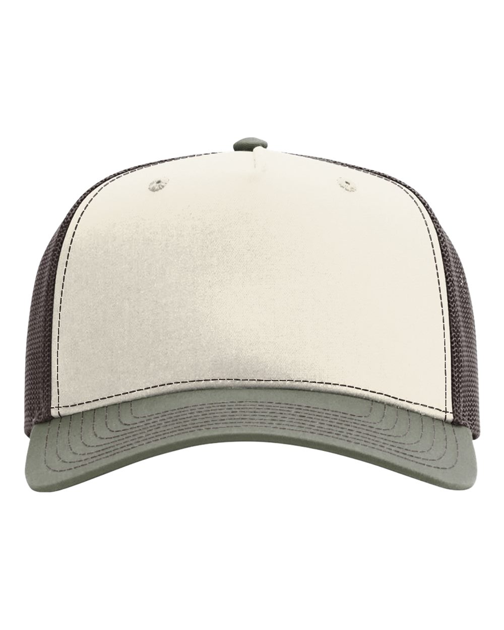 Front View of Birch/ Brown/ Loden Five-Panel Champ Trucker Cap - 112FPC