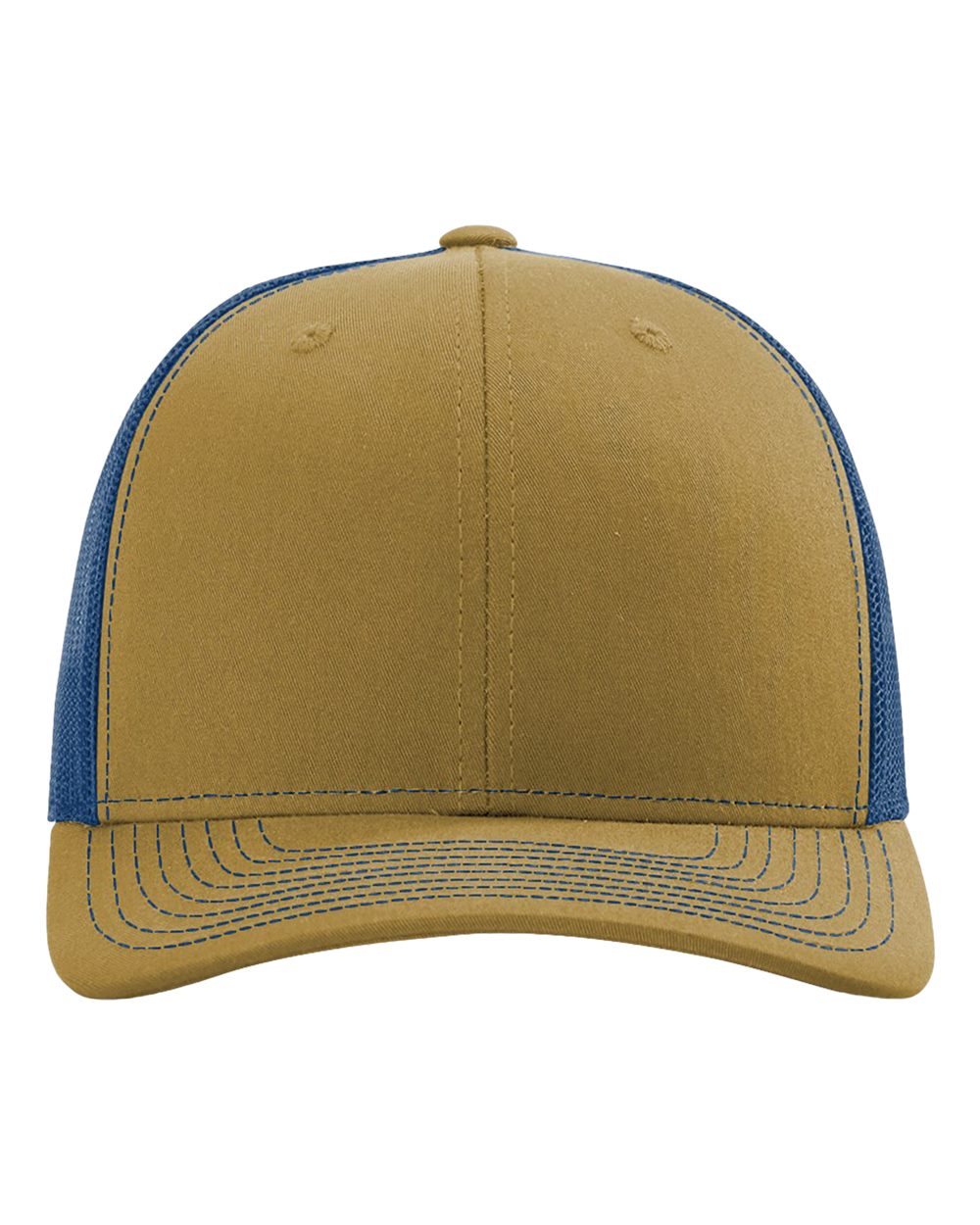 Front View of Biscuit/ True Blue Snapback Trucker Cap - 112