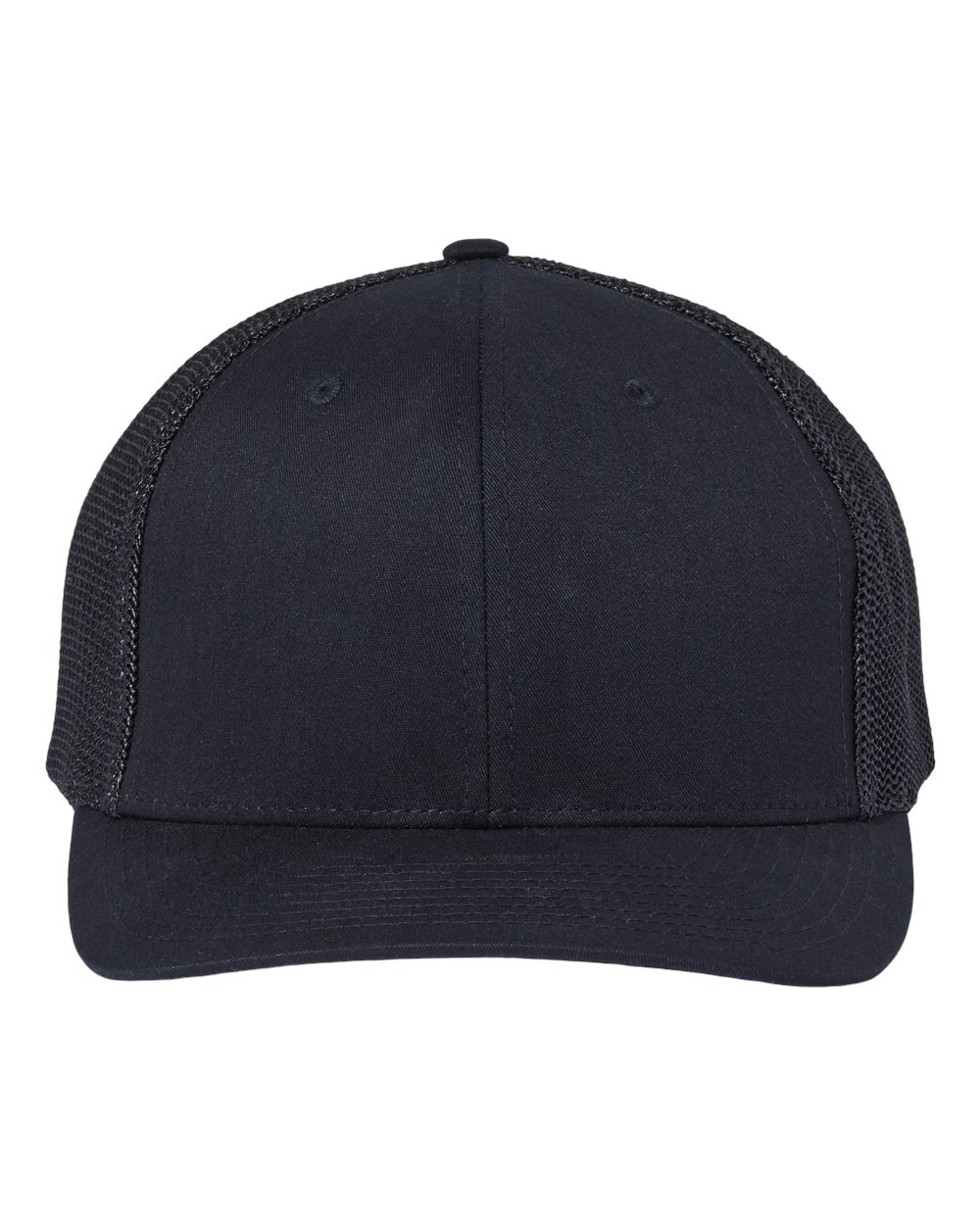 Front View of Black 112+ R-Flex Adjustable Trucker Cap - 112PL