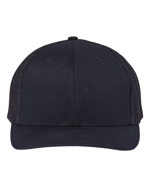 Front View of Black 112+ R-Flex Adjustable Trucker Cap - 112PL