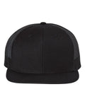 Front View of Black/ Black Wool Blend Flat Bill Trucker Cap - 511