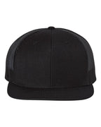 Front View of Black/ Black Wool Blend Flat Bill Trucker Cap - 511
