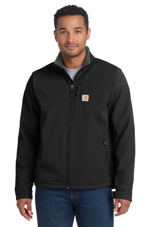 Front View of Black Carhartt Crowley Soft Shell Jacket. CT102199