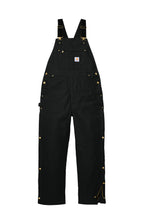 Front View of Black Carhartt Firm Duck Insulated Bib Overalls CT106672
