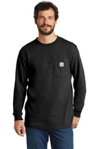 Front View of Black Carhartt Workwear Pocket Long Sleeve T-Shirt. CTK126