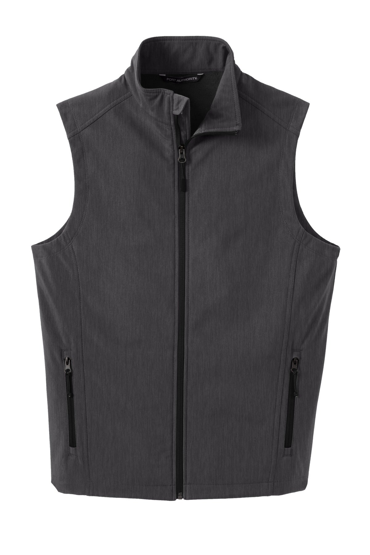 Front View of Black Char Hth Port Authority Core Soft Shell Vest. J325