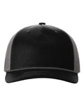 Front View of Black/ Charcoal Five-Panel Trucker with Rope Cap - 112FPR
