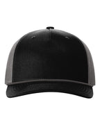 Front View of Black/ Charcoal Five-Panel Trucker with Rope Cap - 112FPR