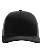 Front View of Black/ Charcoal Snapback Trucker Cap - 112