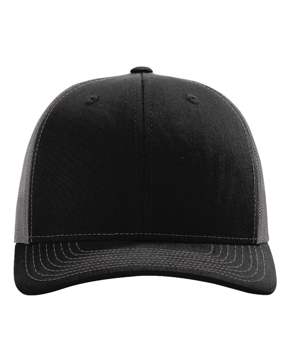Front View of Black/ Charcoal Sustainable Trucker Cap - 112RE