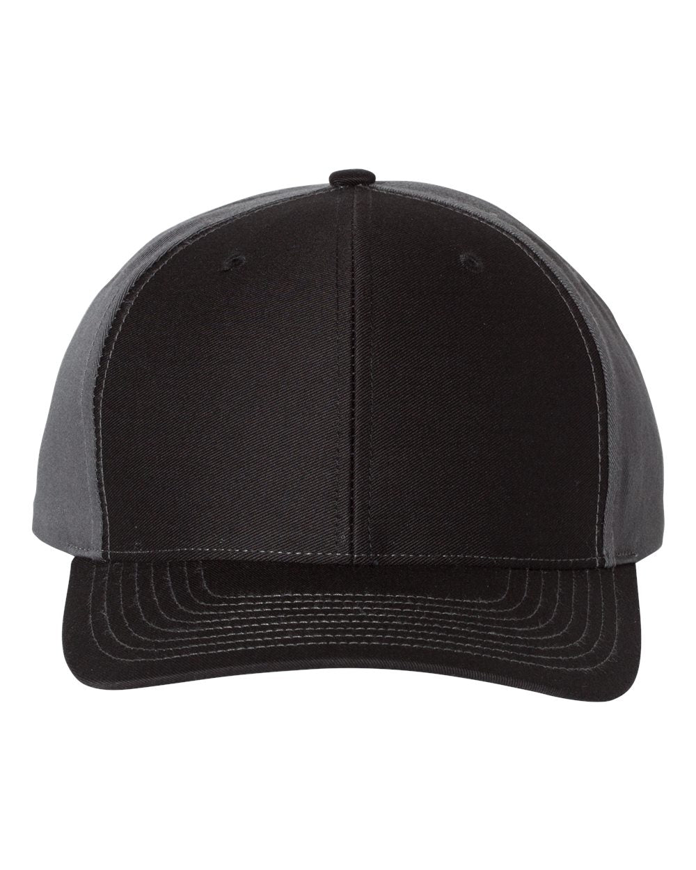 Front View of Black/ Charcoal Twill Back Trucker Cap - 312