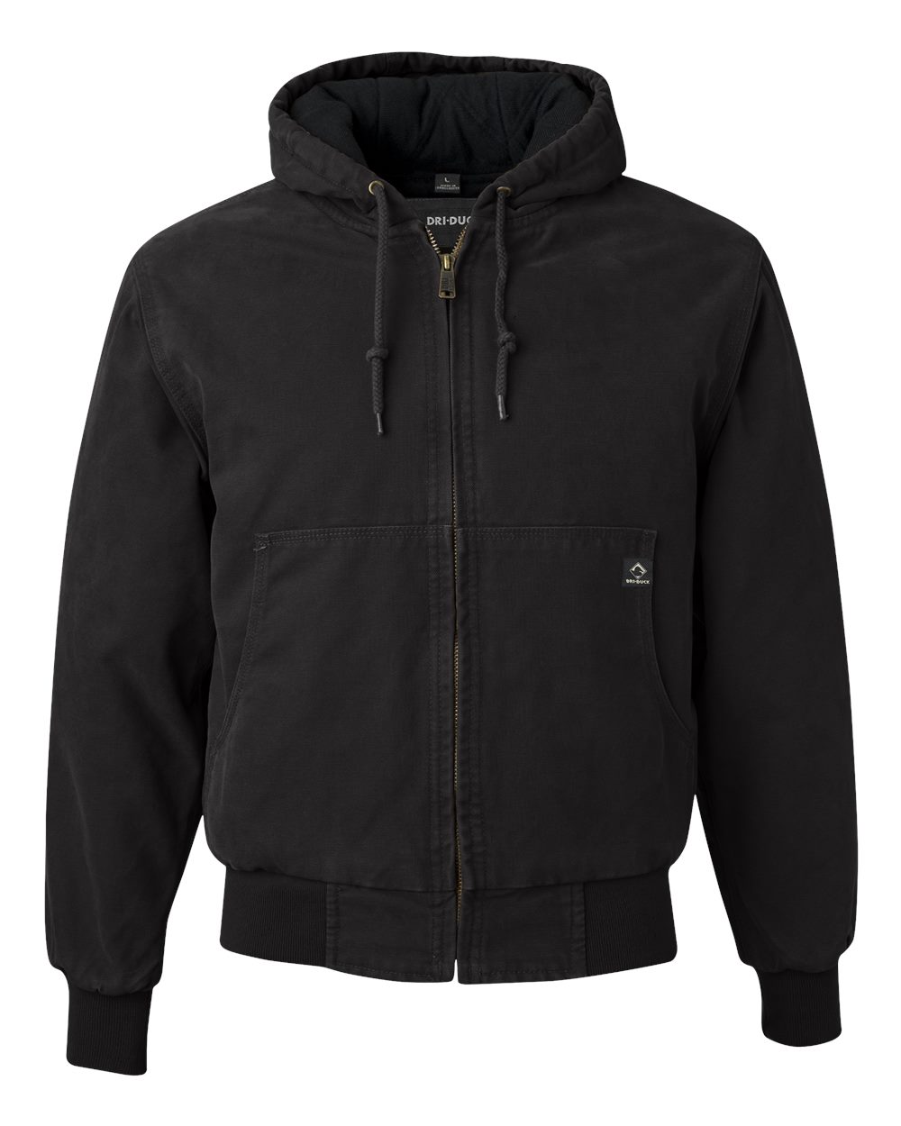 Front View of Black Cheyenne Boulder Cloth™ Hooded Jacket with Tricot Quilt Lining - 5020